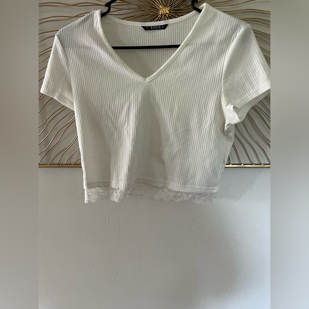 Shein White Laced Crop T like new